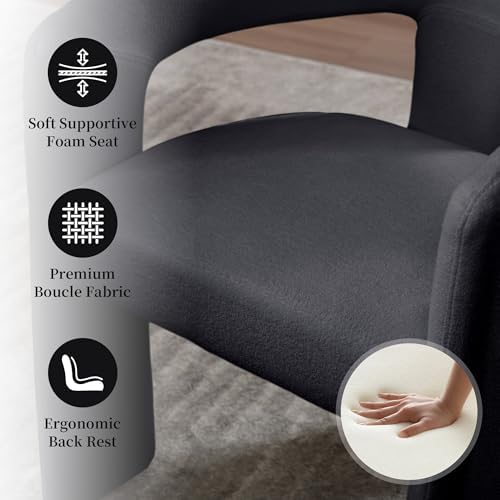 Tmsan Black Modern Boucle Barrel Dining Chairs Set of 4