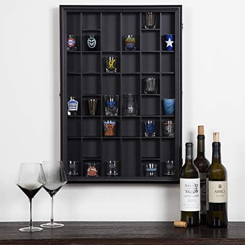 Gallery Solutions - Black Wall-Mounted - Curio & Shot Glass Display Case ...