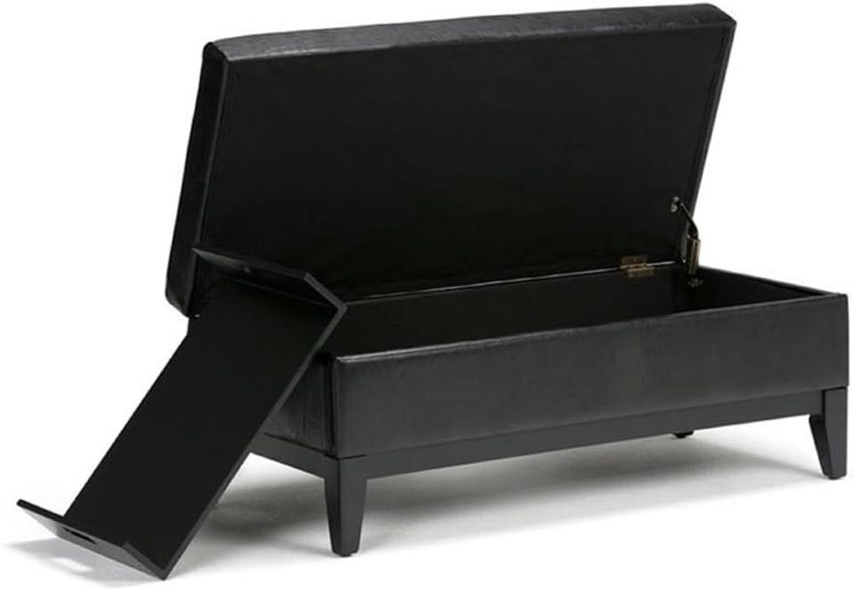 42"W Leather Storage Ottoman Bench with Lift Top and Trays, Footrest wit...