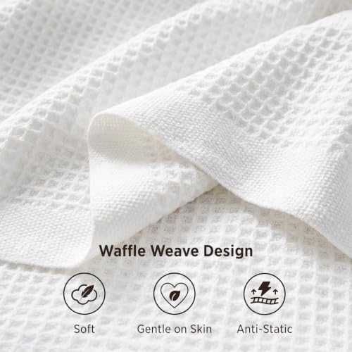 Bedsure 100% Cotton Blanket, Waffle Weave, Queen Size, White, 90"x90"