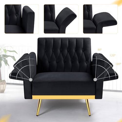 3 Pieces Velvet Sofa Set w/Adjustable Armrest &Backrest,Black