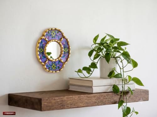 Peruvian Small Oval Mirror 6in, Lavender Hand-Painted Glass