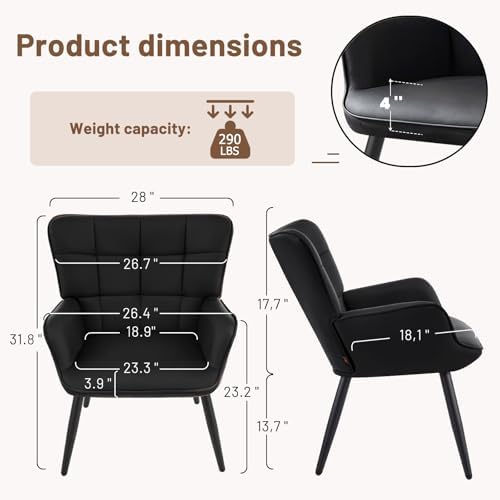 Furniliving PU Leather Armchair, Modern Mid Century Accent Chair with Backres...