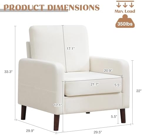 Accent Chair for Living Room, Modern Reading Chair for Bedroom, Upholstered A...
