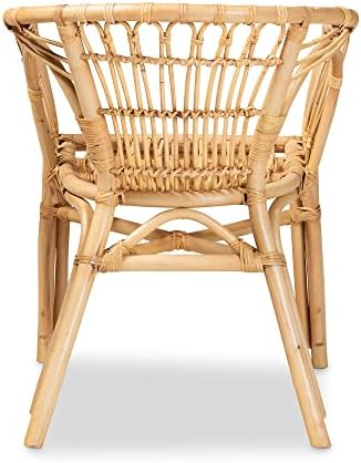 bali & pari Kaka Nature Rattan Dining Chair - Boho Wicker Armchair with C...