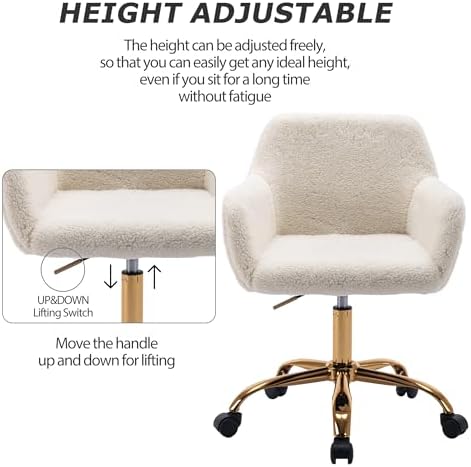 KCC Faux Fur Office Desk Chair, Comfy Swivel Armchair with Wheels, Upholstere...