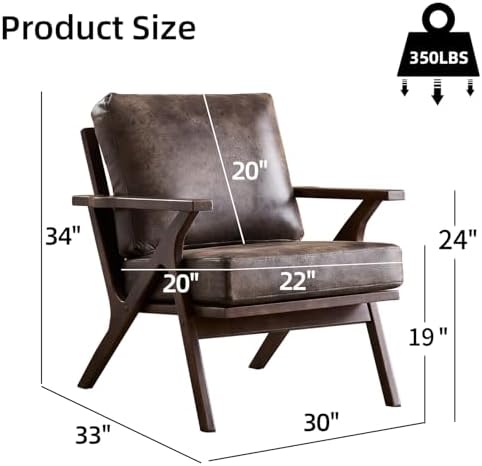 INZOY Mid-Century Modern Accent Chair with Wood Frame, PU Leather Living Room...