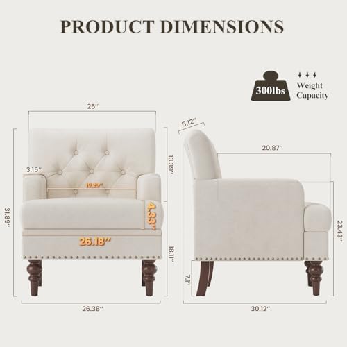 MALOL Modern Accent Chair for Living Room, Comfy Bedroom Reading Armchair, Up...