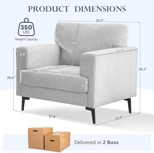 CDCASA Oversized Accent Chair, Linen Mid Century Chair 1PC, Light Gray