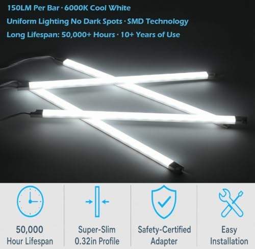 Cefrank LED Display Case Lights, 4-Pack Plug-in Cabinet Light Kit, 6000K