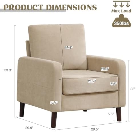 Accent Chair for Living Room, Modern Reading Chair for Bedroom, Upholstered A...