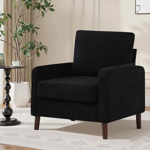Accent Chair Set of 2, Upholstered Living Room Chairs with Wood Legs and Side...