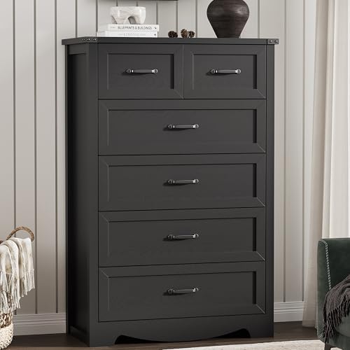 Dresser for Bedroom with 6 Drawers, 49" Tall Wood Chest of Drawers with ...