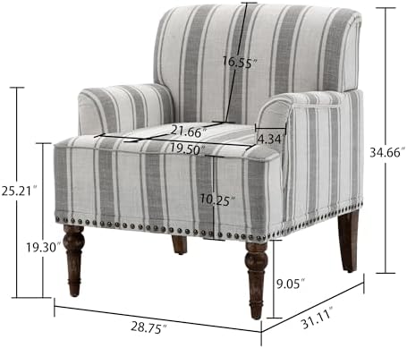 Stripe Accent Chair, Fabric Upholstered Armchair, Gray