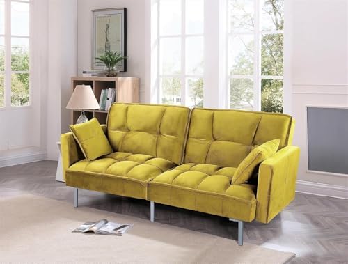 Container Furniture Direct Regal 75.6" Velvet Convertible Sofa Bed - Mid...