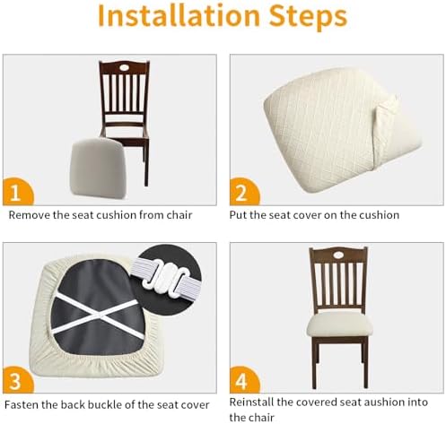 Fuloon Dining Chair Seat Covers Stretch Slipcovers, 6 Pack, Beige