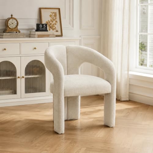 Modern Boucle Accent Chair, Upholstered Barrel Armchair with Curved Open Back...