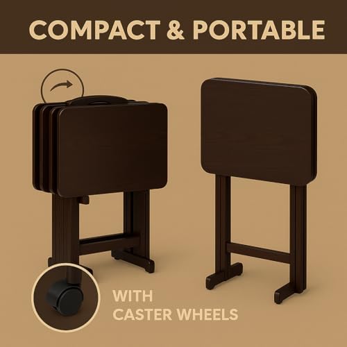 Ergode Folding TV Tray Set of 5, Espresso
