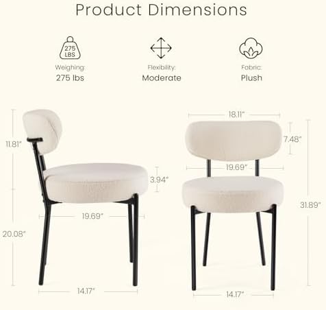 DUMOS Dining Chairs Set of 6, Mid Century Modern Chair Round Upholstered Curv...