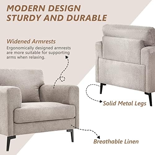 CDCASA Accent Chair, Linen Fabric Oversized Mid Century Modern Chair Set of 1...