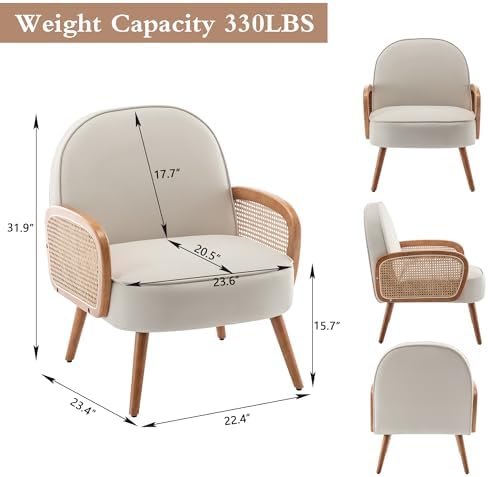 Aklaus Mid Century Modern Accent Chairs Set of 2 Upholstered Rattan Faux Leat...