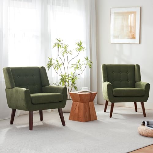 HUIMO Living Room Chairs Set of 2,Upholstered Button Linen Accent Chair