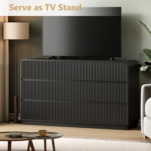 Wodeer Black Dresser Fluted 9 Drawers Dresser for Bedroom, 59" Wide Wood...