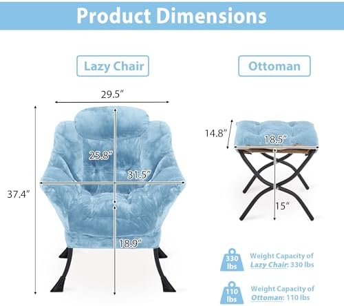 Youtanic Lazy Chair with Folding Ottoman, Accent Chair Plush Upholstered with...