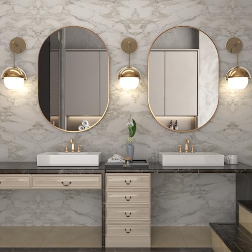Oval Bathroom Mirror Capsule Wall Vanity Mirror, 2 Pieces 20"x30" P...