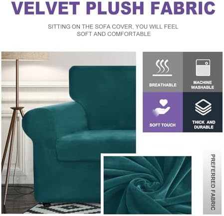 ZNSAYOTX Luxury Velvet Chair Slipcovers with Arms 2 Piece Stretch Chair Cover...