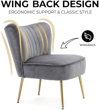 DUOMAY Modern Accent Chair Set of 2 Velvet Slipper Chair with Gold Legs Wingb...