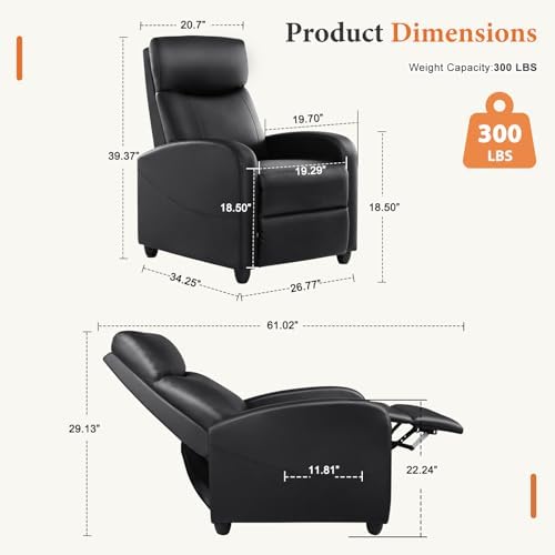 Sweetcrispy Recliner Chair PU Leather Recliner Sofa No Massage, Home Theater ...