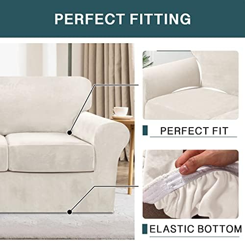 FantasDecor 4 Piece Sofa Velvet Couch Covers for 3 Cushion Stretch Slipcover ...