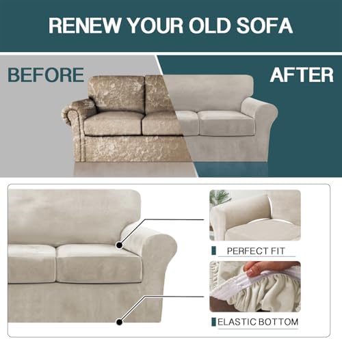 FantasDecor 2 Piece Chair Sofa Covers Velvet for Living Room Slipcovers with ...