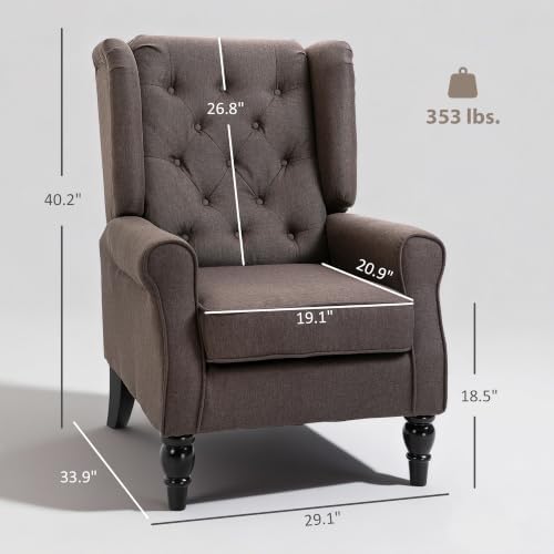 HOMCOM Comfy Accent Chair for Living Room, Wingback Armchair, Dark Brown