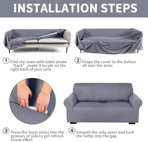 Peryiter 3 Pcs Couch and Loveseat Sofa Covers,Light Gray,Milk Silk