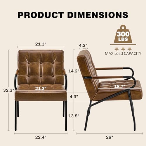 Leather Accent Chairs for Living Room, Mid-Century Modern Reading Chairs for ...