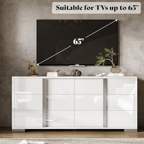 AMERLIFE 6 Drawer Dresser, Modern Storage Chest, High Gloss Finish, White