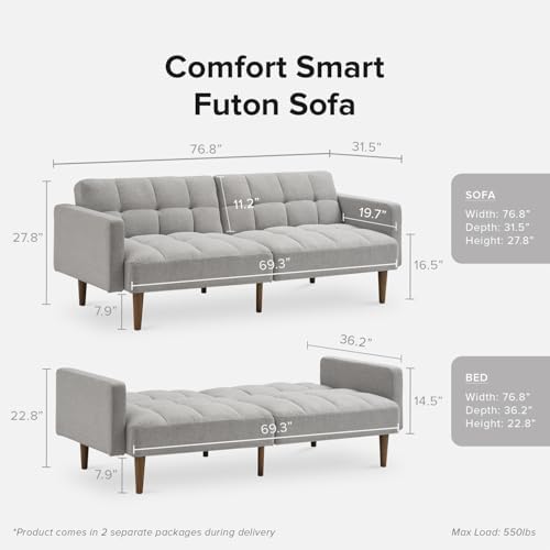mopio 76.4" Futon (Light Gray, Fabric, Tufted Styled)