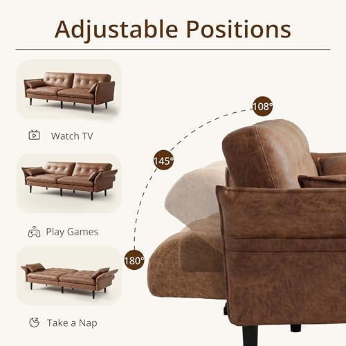 Faux Leather Futon Sofa Bed, Convertible Sleeper Sofa Couch