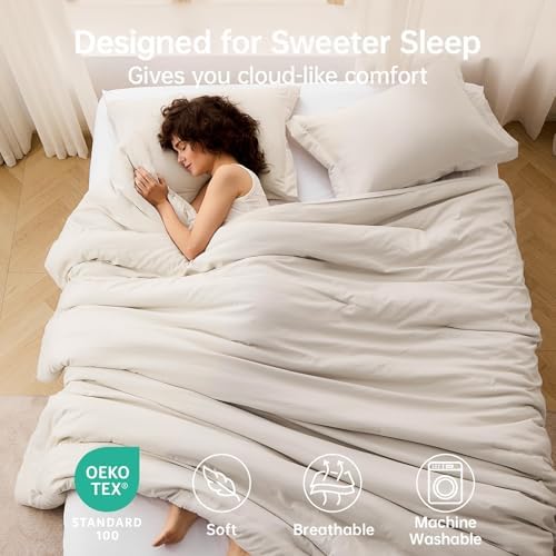 MUXHOMO Oversized King Comforter Set, 3-Piece All-Season Bedding, Beige
