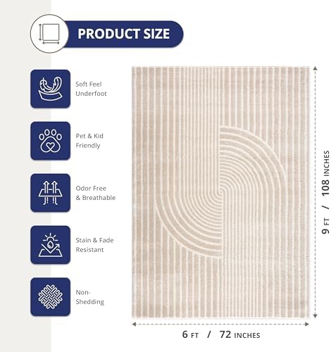 Abani Area Rug for Living Room -Nuevo 6' x 9' Beige Arch Pattern Area...