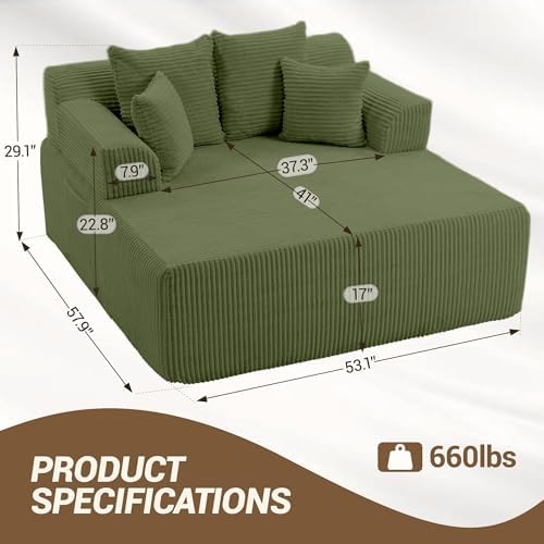 58" Oversized Boneless Chaise Chair, Green