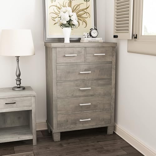 IDEALHOUSE 45" 6-Drawer Dresser, Wooden Chest of Drawers, Grey