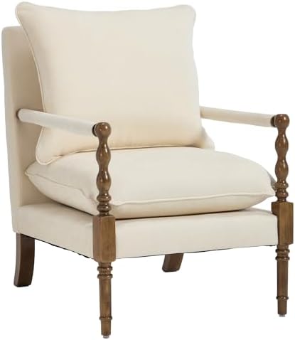 Accent Chair for Living Room, Farmhouse Linen Fabric Spindle Accent Chair wit...
