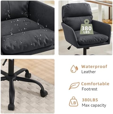 YITAI Adjustable Home Office Desk Chair with Comfy Square Mid-Back, Faux Leat...