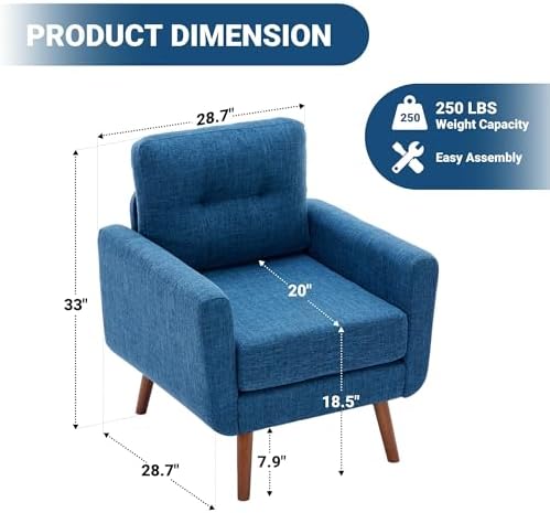 Tbfit Linen Fabric Single Sofa, Accent Chair, Mid Century Modern Armchair for...