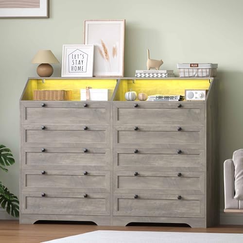 Wodeer Grey Dresser Tall 5 Drawer Dresser for Bedroom, Wood Chest of Drawers ...
