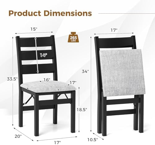 Giantex Modern Folding Dining Chairs Set, Upholstered Kitchen Chairs with Sla...