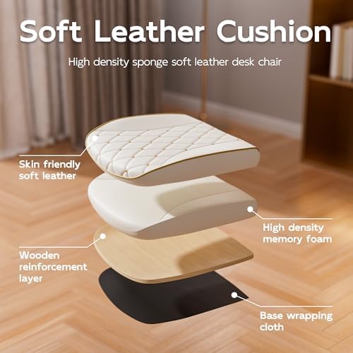 HomeZeer White and Gold Office Chair, Luxury Leather Executive Desk Chair